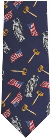 Legal Theme Necktie Lady Justice and Flag (Synthetic Blend)